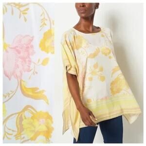 J Jason Wu Womens Floral Chiffon Scarf Top Boho Beach Resortwear Yellow size XXS